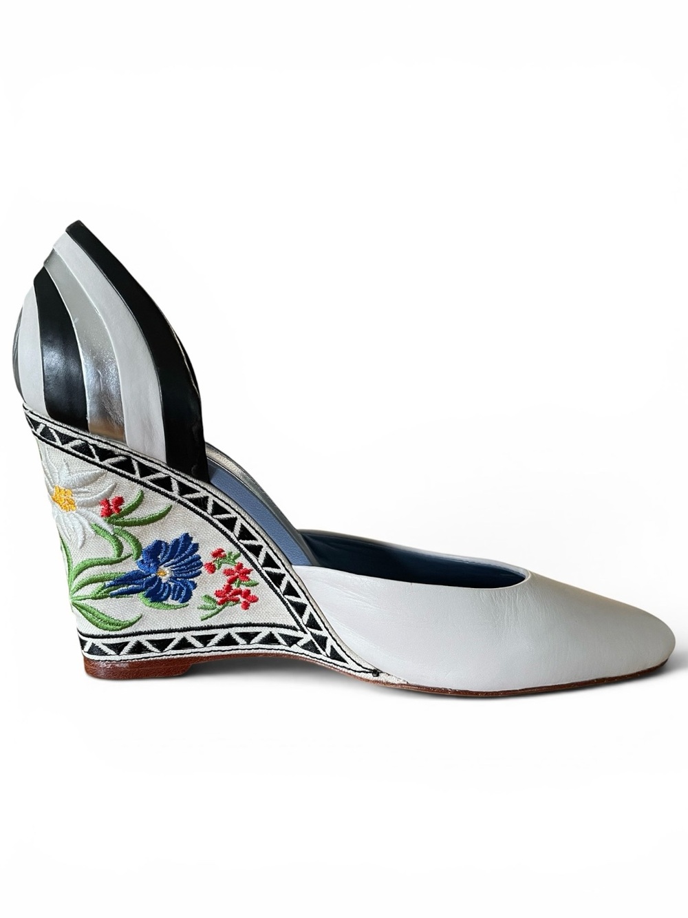 Rare Ashley Dearborn Embroidered Leather Wedge Heels EU 38 Boho Artisan Floral - Picture 5 of 13